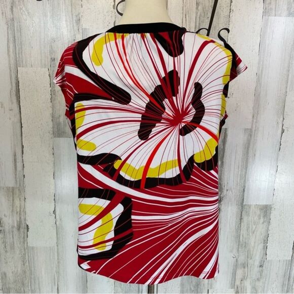 Worthington Red Black Yellow Print Sleeveless V Neck Liquid Knit Shirt Top Sz PL - Picture 5 of 7